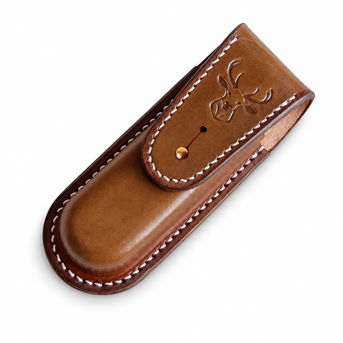 111mm SAK Hunter Vegetable-Tanned Leather Sheath - Military Green Button-Stud Closure - Deer Embossed