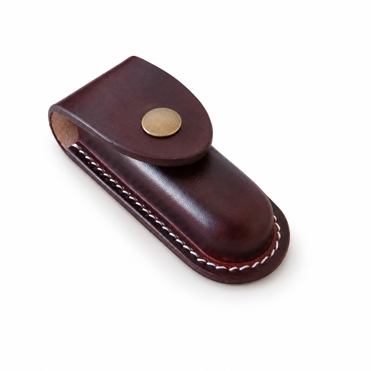 93mm Handmade Vegetable-Tanned Leather Belt Sheath for SAK - Black or Brown - Brown Snap Closure 3 Layer for SAK With Ring