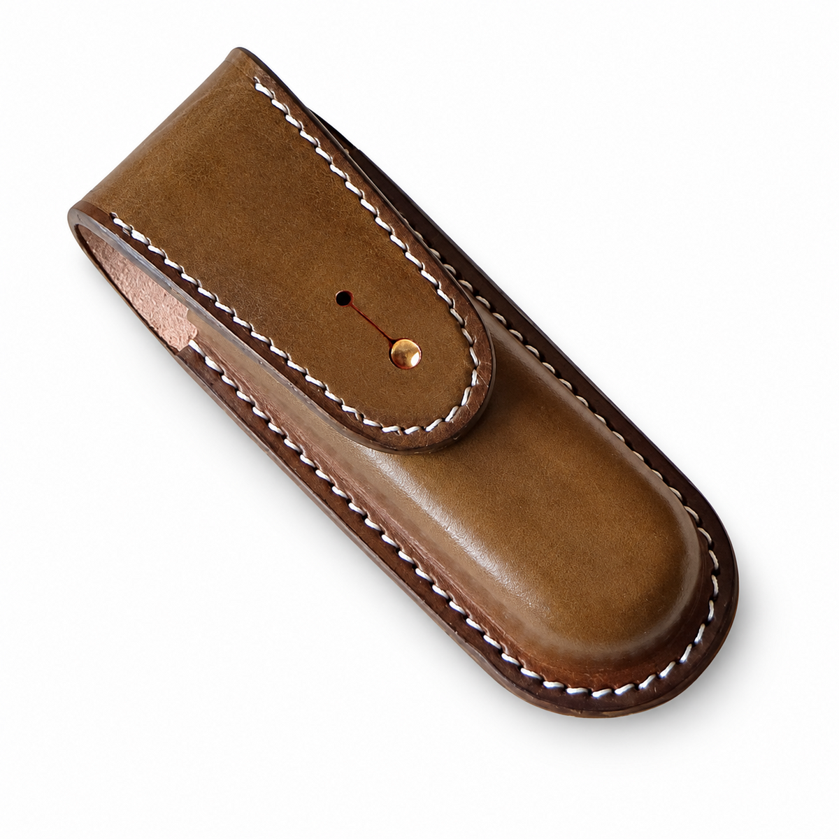 111mm SAK Hunter Vegetable-Tanned Leather Sheath - Military Green Button-Stud Closure - Plain