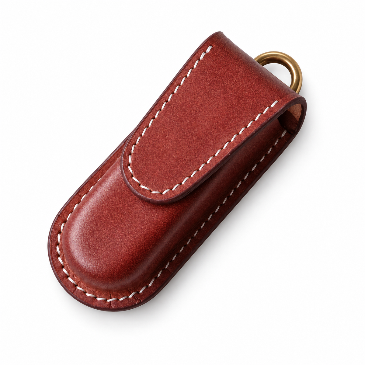 91mm SAK Vegetable-Tanned Cowhide Leather Case for 2-4 Layer Knives - 91mm Spartan Brown Button-Stud Closure + Horseshoe Clip 2-Layer Fit