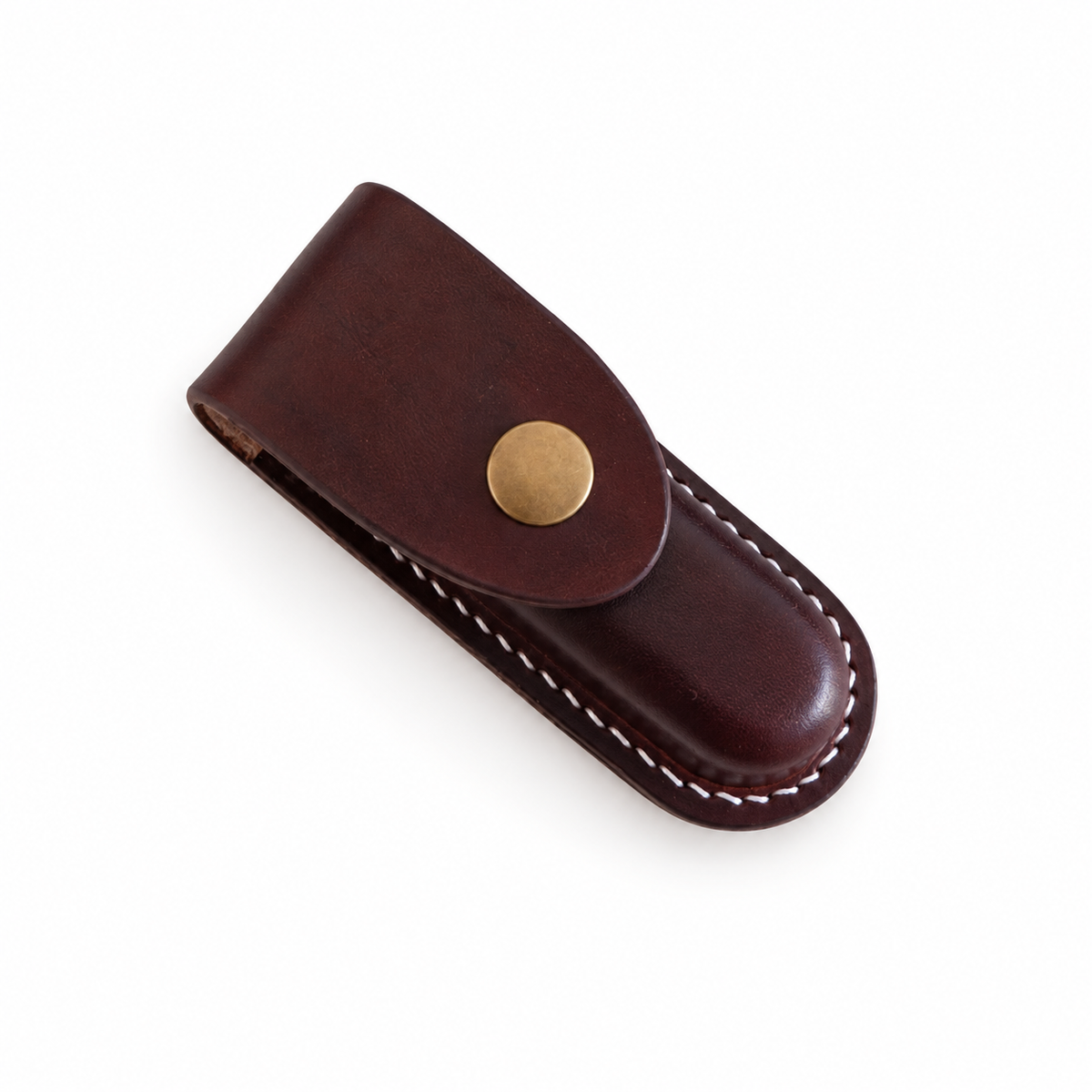 93mm Handmade Vegetable-Tanned Leather Belt Sheath for SAK - Black or Brown - Brown Snap Closure 3 Layer for SAK Without Ring