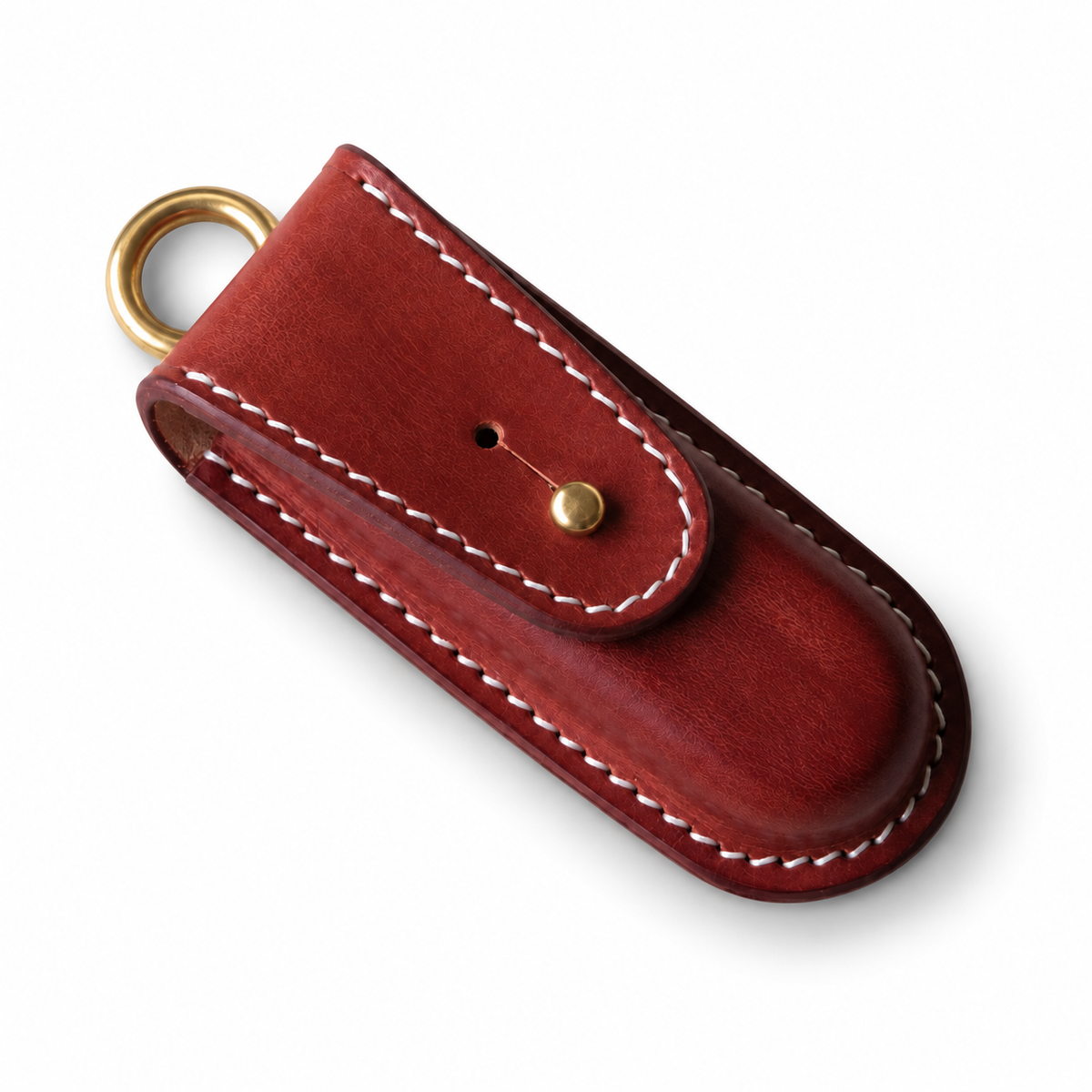 91mm SAK Vegetable-Tanned Cowhide Leather Case for 2-4 Layer Knives - 91mm Climber Brown Button-Stud Closure + Horseshoe Clip 3-Layer Fit