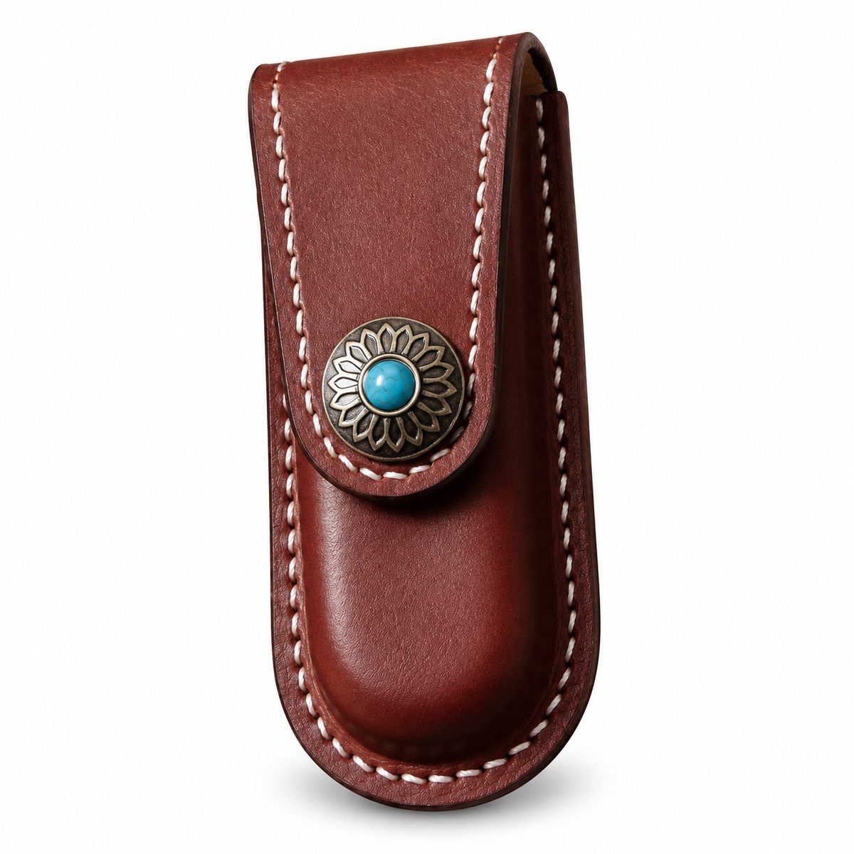 91mm SAK Ranger Vegetable-Tanned Leather Sheath - Brown Snap Closure