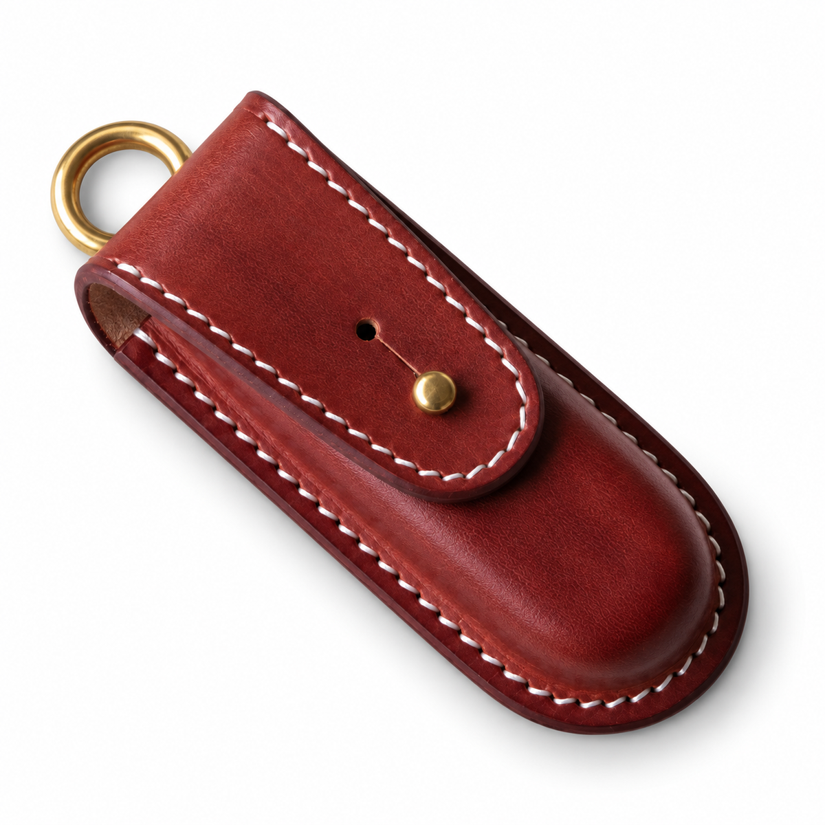 91mm SAK Vegetable-Tanned Cowhide Leather Case for 2-4 Layer Knives - 91mm Hunter Brown Button-Stud Closure + Horseshoe Clip 4-Layer Fit