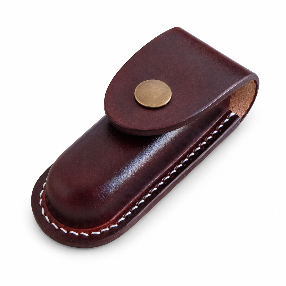 93mm Handmade Vegetable-Tanned Leather Belt Sheath for SAK - Black or Brown - Brown Snap Closure 4 Layer for SAK With Ring