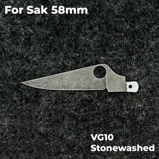 58mm Knife Handmade Black Stonewashed VG10 Steel Replacement Large Blade SAK Part