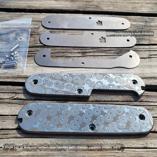 Cuchillo de acero de Damasco de 91 mm, escala 53 HRC, mango SAK, piezas de repuesto, multiherramientas