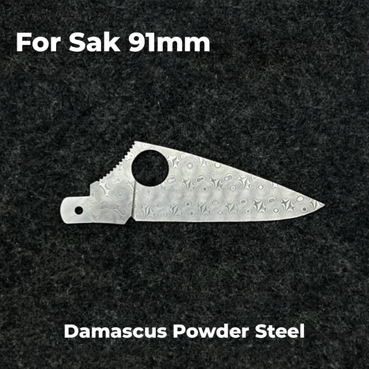 91mm Knife Damascus Powder Steel Handmade Thumb Ramp Replacement Blade Looks Like Spider SAK Parts