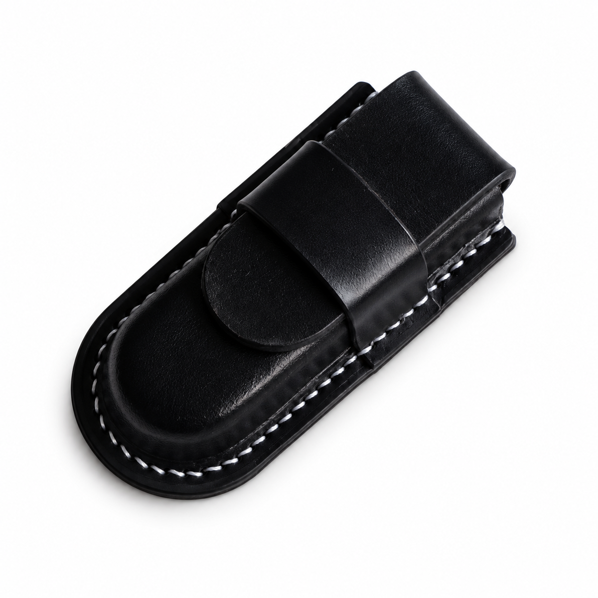 91mm SAK Handmade Vegetable-Tanned Cowhide Case for 2-4 Layer Knives - Black · Leather Closure · 3-Layer Fit