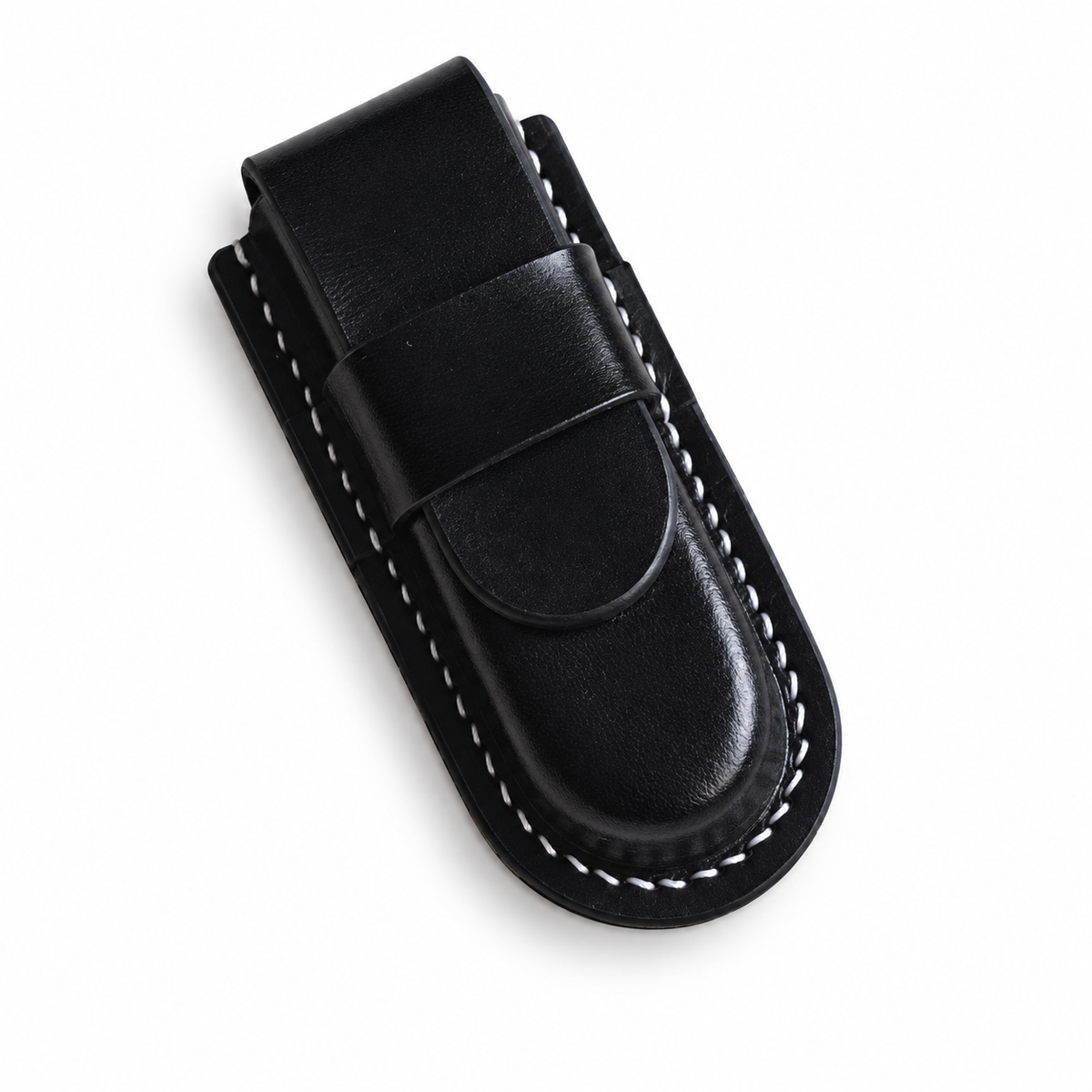 91mm SAK Handmade Vegetable-Tanned Cowhide Case for 2-4 Layer Knives - Black · Leather Closure · 4-Layer Fit