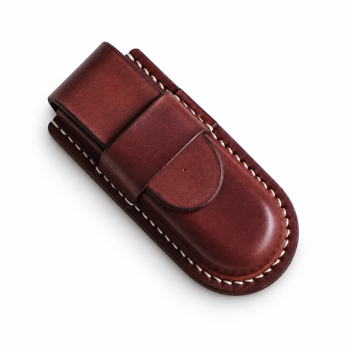 91mm SAK Handmade Vegetable-Tanned Cowhide Case for 2-4 Layer Knives - Brown · Leather Closure · 2-Layer Fit