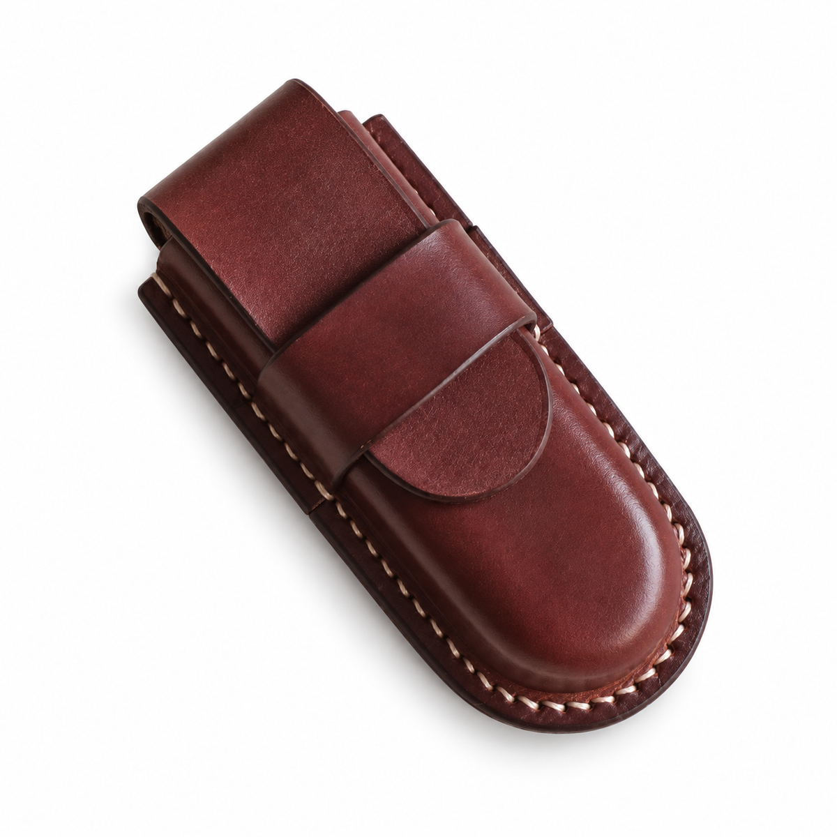 91mm SAK Handmade Vegetable-Tanned Cowhide Case for 2-4 Layer Knives - Brown · Leather Closure · 4-Layer Fit