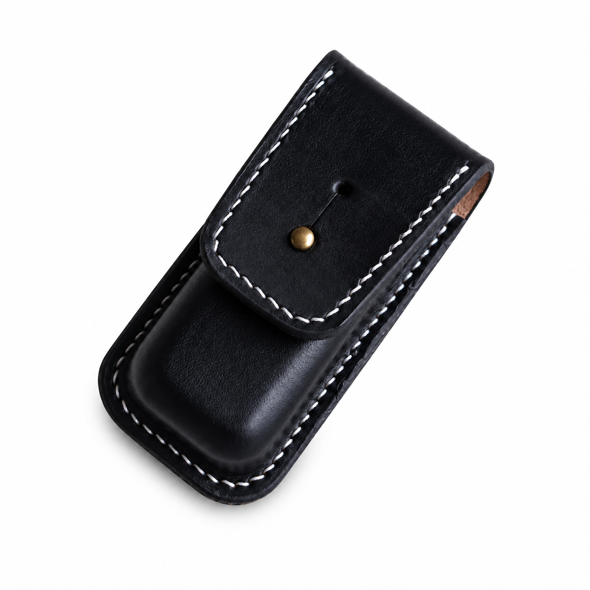 91mm SAK Champion Vegetable-Tanned Cowhide Leather Case - Black Button-Stud Closure