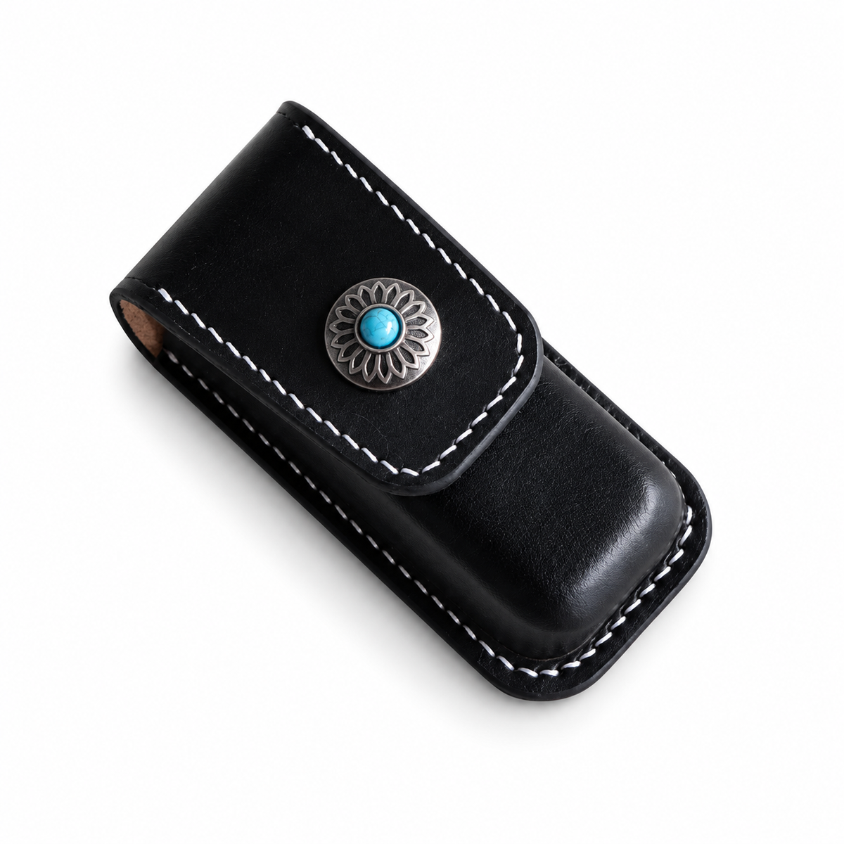 91mm SAK Champion Vegetable-Tanned Cowhide Leather Case - Black Snap Closure