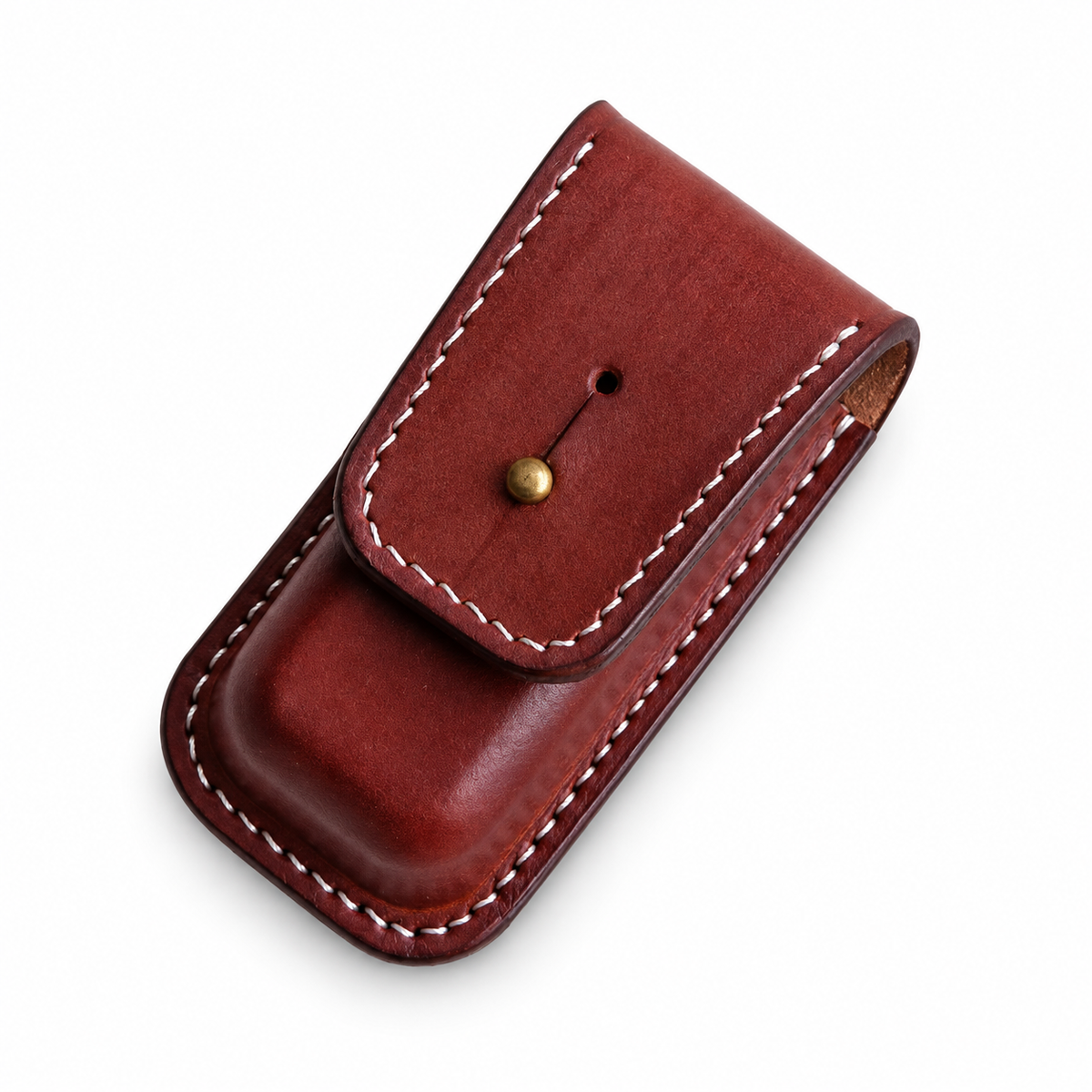 91mm SAK Champion Vegetable-Tanned Cowhide Leather Case - Brown Button-Stud Closure